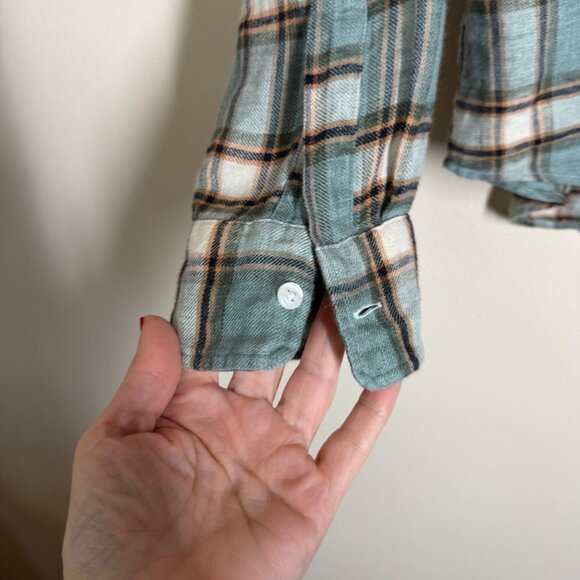 Frank & Eillen Finbar Flannel Button Up Shirt Green Plaid Womens Size M Linen - Picture 4 of 10